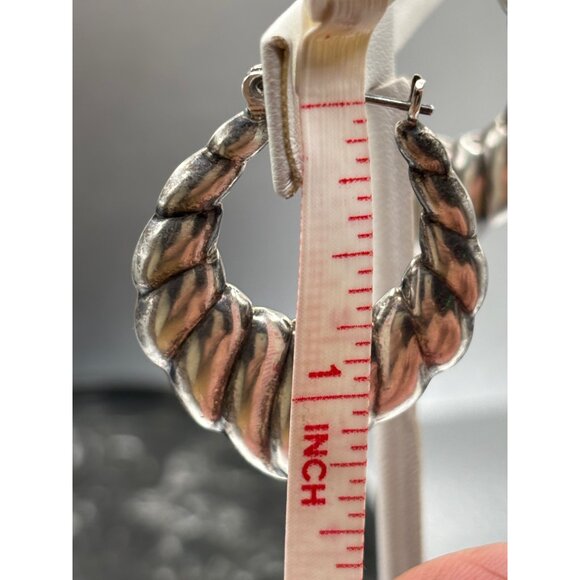 Sterling Silver Twisted Hoop Earrings 1.25 Inches Vintage Style Lightweight 9.5g - Picture 4 of 10